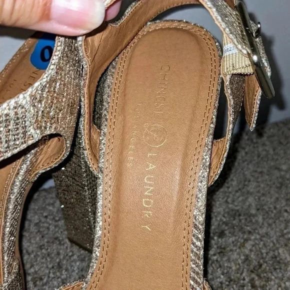CHINESE LAUNDRY Arcc Glitter Ankle‎ Strap Heel Sandal Gold Sparkle Sz. 10 NEW
